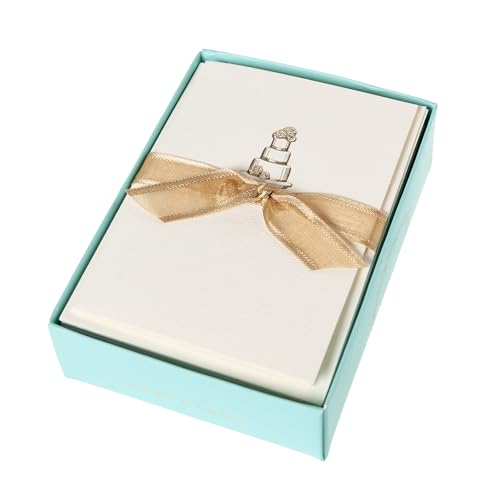 Image of Graphique Wedding Cake Cards, Pack of 10 Cards with Envelopes, Congratulations Greeting, Newlyweds, Blank Inside, Gold Foil Embossing, La Petite Press Collection Boxed Set, 3.25 inch x 4.75 inch