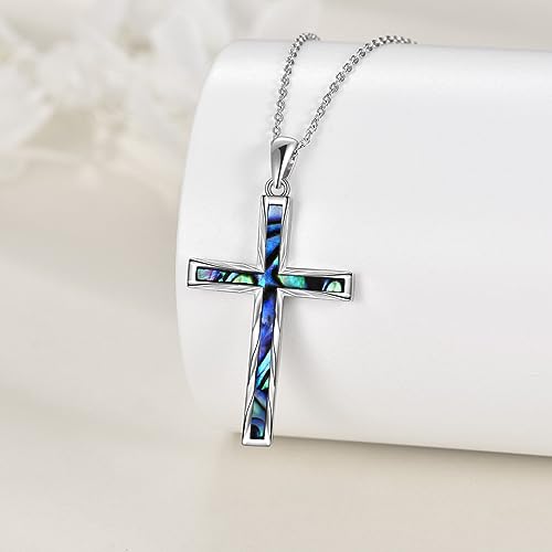 YAFEINI Religious Cross Pendant Necklace Sterling Silver Abalone Shell Cross Pendant Gifts for Women Men Jewelry3