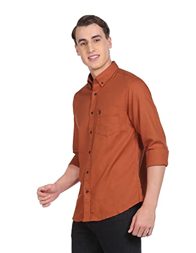 Image of U.S. POLO ASSN. Men Rust Button Down Collar Cotton Solid Casual Shirt
