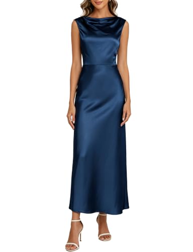 SIOXKRPHEN Formal Backless Satin Silk Maxi Dress for Women Wedding Guest | Summer, Clow Neck, Sleeveless, Open Back, High Waist, Elegant, smooth, Party, Birthday Gift, Cocktail, Bridesmaid Dresses