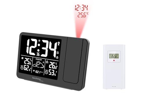 Technoline WT548 Projektionswecker, Funkwecker mit Wettervorhersage, Innentemperatur, Innenluftfeuchte, Außentemperaturanzeige, inklusive Außensender, mitgelieferte Batterien