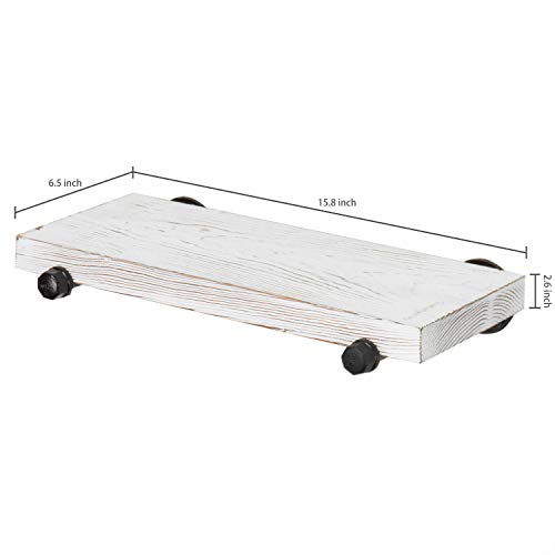 Mygift 16-Inch Rustic White Wood Wall-Mounted Floating Shelves With Black Metal Pipe Brackets, Urban Industrial Wall Hanging Storage And Display Shelf, Set Of 2 #TOP2