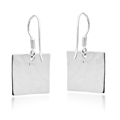 Aeravida Handcrafted Touch Hammer Marks Textured Square .925 Sterling Silver Fishhook Dangle Earrings #TOP2
