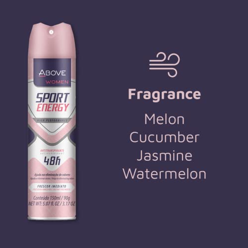 Above Sport Energy - 48 Hours Antiperspirant Deodorant Set For Women - Floral Fragrance - Dry Spray Protects Against Sweat And Body Odor - Delivers Instant Freshness - Stain And Alcohol Free - 3.17 Oz #TOP3