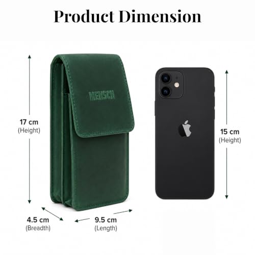 Image of MENSCH Genuine Leather Multifunctional Phone Mobile Pouch Waist Bag with Belt Loop for Accessories, Apple iPhones, Smartphones, Androids Upto 6.7 inch for Daily Use, Travelling for Men & Women (Green)