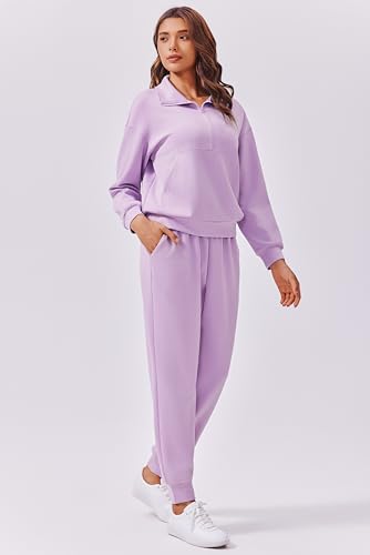 Image of PINSPARK 2 Piece Sets for Women Long Sleeve Half Zip Tracksuit Jogger Sets | 2026 Fall Travel Outfits Lounge Set, Lightweight Soft Air Layer Fabric, Kangaroo Pocket Sweatshirt, Drawstring Joggers Pants