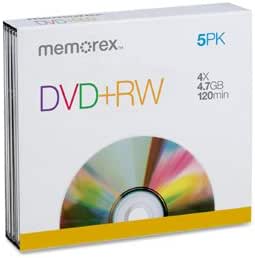 Memorex DVD+RW Discs, 4.7GB, 5/Pack