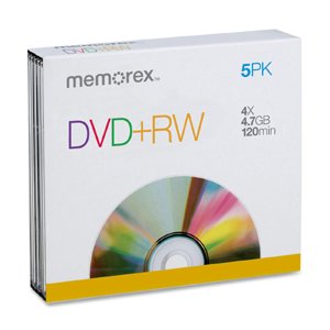 Memorex DVD+RW Discs, 4.7GB, 5/Pack