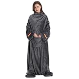 [Winthome] 足ポケット・袖付き 着る毛布 ブランケット メンズ レディース 大きいサイズ ソファー毛布 長着 全身カバー かい巻き お昼寝 防寒対策 背中ボタン止め 丸洗い