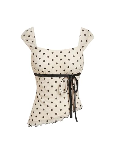 Milumia Women's Polka Dot Tops Cute Square Neck Asymmetrical Hem Tank Top - Main Image