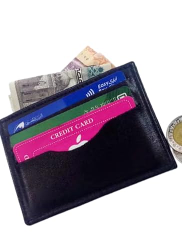 حامل بطاقات من الجلد الطبيعي للرجال والنساء، مقاس 11 × 8 سم، يتميز بـ 7 جيوب داخلية (اسود)