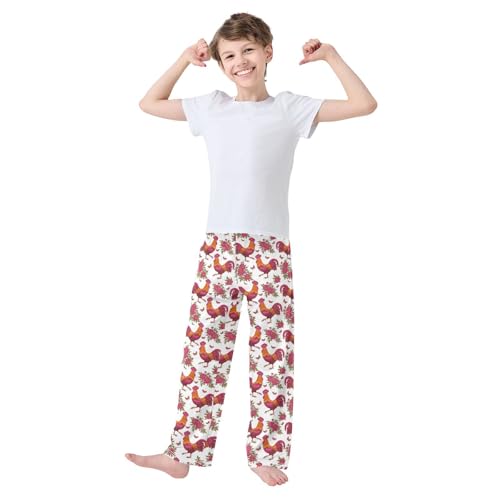 Rooster Butterfly Rose Boys Long Pants Soft Trousers Elastic Waist Kids Lounge Bottoms with Pockets S-XL2