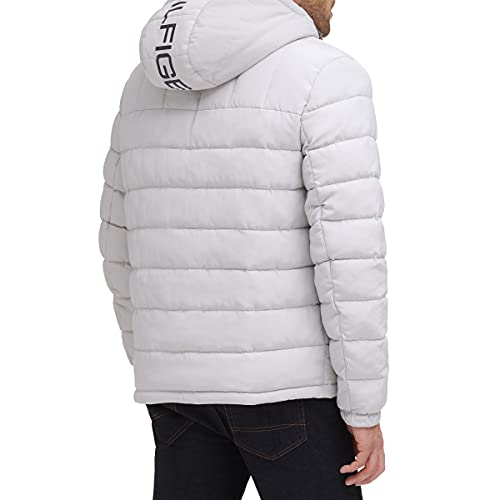Tommy Hilfiger Herren Midweight Sherpa Lined Hooded Water Resistant Puffer Jacket Mantel, Ice Tech, L