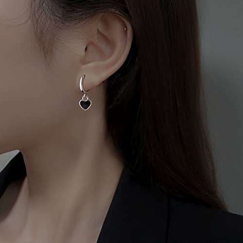SLUYNZ Sterling Silver Black Heart Hoop Earrings for Women Teens Love Heart Hoop Earrings Huggie3
