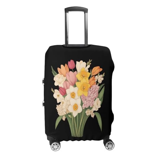 Daffodils Tulips And Hyacinths Flowers Travel Luggage Cover for Suitcase 19-32 Inches Elastic Washable Baggage Protector4