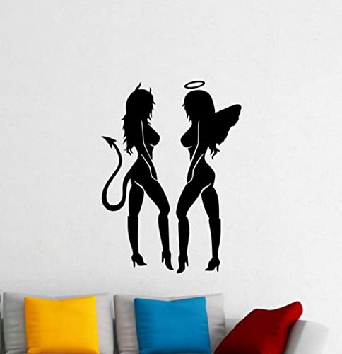 Angel And Devil Girls Wall Decal Vinyl Sticker Wall Art Sexy Girls Angel Devil Sign Man Cave Decor Window Door Peel And Stick Decal Poster Print 1654 #TOP10