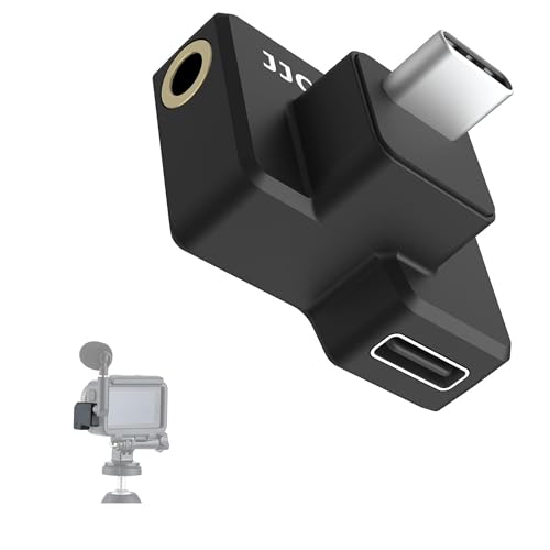 JJC Dual USB-C 3.5mm Mic Adapter for DJI Osmo Action Charging and Data Transferring, Audio Adapter Vlogging Accessories for OSMO Action Camera