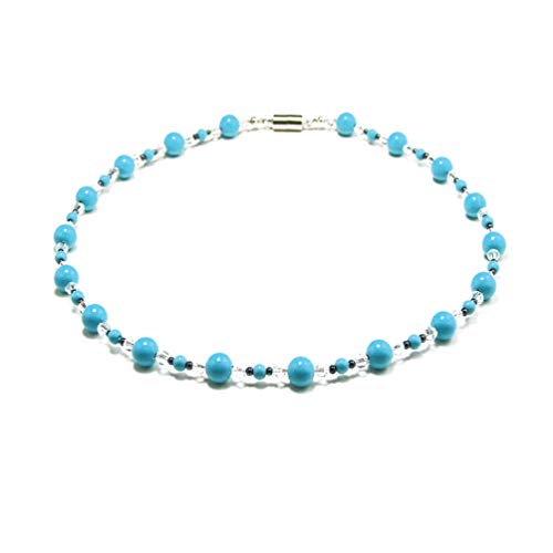Accents Kingdom Women's Magnetic Hematite Therapy & Healing Stone With Fashion Necklace With Simulated Turquoise Round Bead, 18" #TOP17