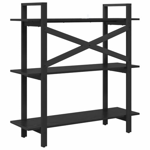 Estantería de pie de metal duradera con acabado prémium de roble negro 8