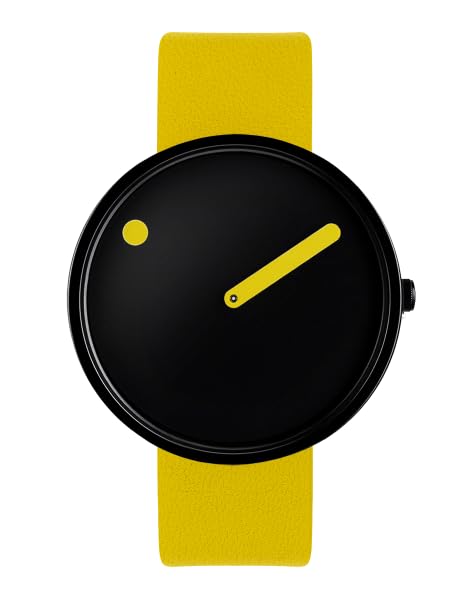 PICTO® 40 mm/schwarzes Zifferblatt/kanariengelbes Lederband Uhr, gelb, 40 mm, Dänisches Design