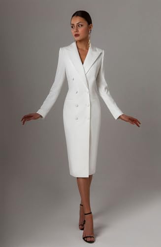 Women's Double Breasted Blazer Dress Peak Lapel Long Coat Teacher Office Work Suit Jacket Outfits4