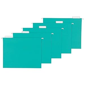 Amazon Basics Hanging File Folders, Letter Size, Aqua, 25-Pack