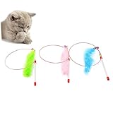 LIOOBO 3pcs Colorful Steel Wire Cat Teaser Wand Interactive Cat Toys Plastic Handle for Engaging Indoor Play and Healthy Activity Mixed Colors