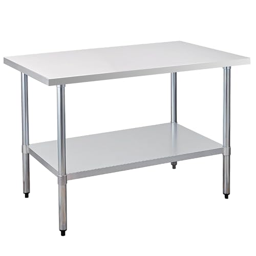 Image of COOLCHEF Stainless Steel Work Table 30 x 48 Inch, NSF Commercial Prep Table with Undershelf, Heavy Duty Food Prep Workstation