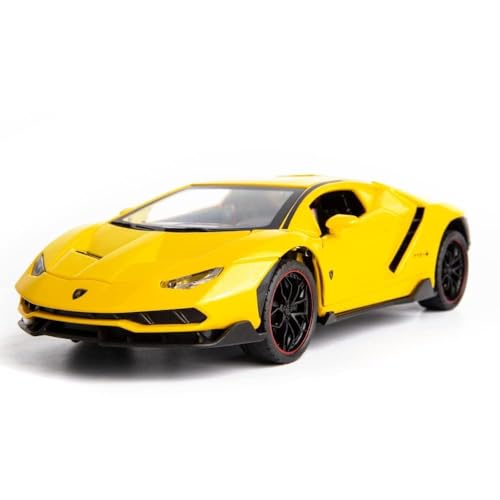 Image of 1:24 Lamborghini LP770 Die-Cast Alloy Sports Yellow Car Model - Metal Pull Back Toy Car