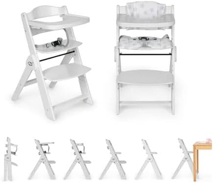 ms Trona para bebé de Madera Full PLEGABLE - Evolutiva- Silla Alta, Ergonómica, Regulable, Segura, Blanco/Blanco