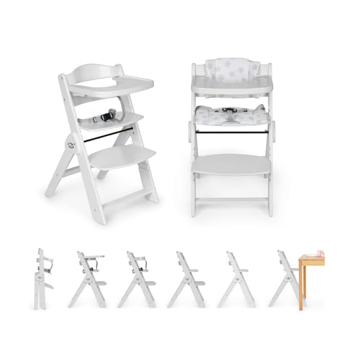 ms Trona para bebé de Madera Full PLEGABLE - Evolutiva- Silla Alta, Ergonómica, Regulable, Segura, Blanco/Blanco
