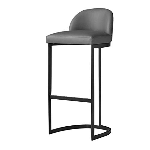 Tabouret de bar en cuir gris avec dossier et repose-pieds pour comptoir