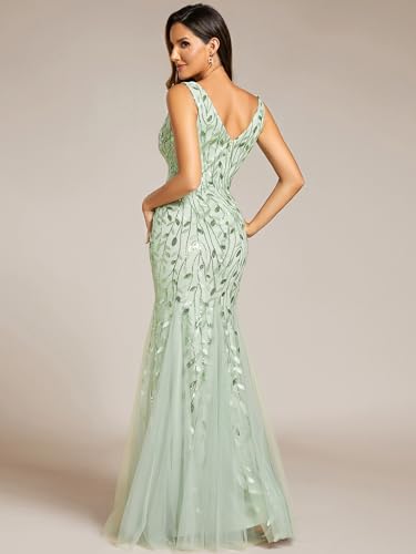 Image of Ever-Pretty Women's Sequin Formal Dress Double V-Neck Sleeveless Mermaid Long Evening Prom Dresses 07886