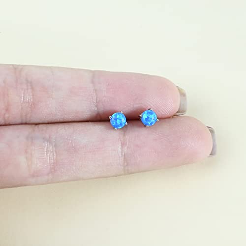 Blue Opal Stud Earrings Birthstone Earrings 4Mm Opal Stone Silver Post Earrings Hypoallergenic Opal Jewelry Handmade Small Earrings For Women Trendy #TOP3