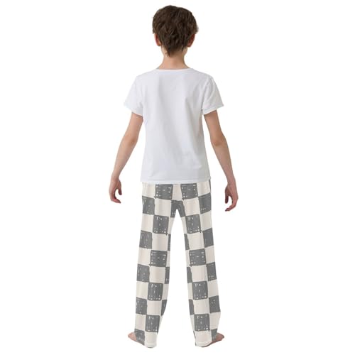 Boys' Pants Light Grey Checkerboard Doodle Long Bottoms Jogger Pants Elastic Waist Trousers with Pockets S-XL3