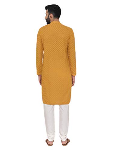Image of Manyavar Men's Cotton Blend Chikankari Kurta Set (2pcs)