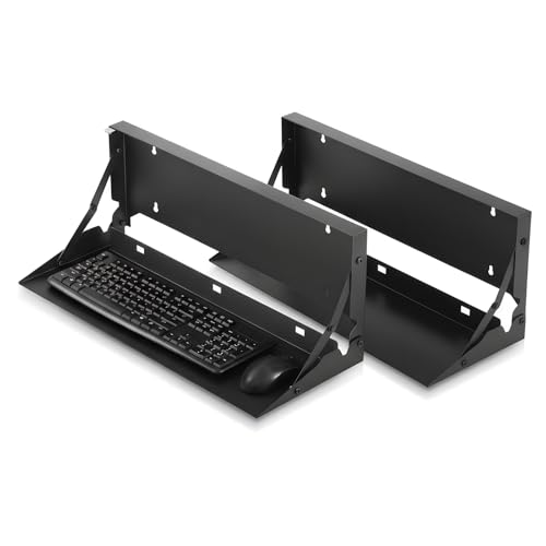 Otoolling 2 Pcs 24 Inch Keyboard Wall Mount Foldable Fits Standard Computer Keyboard Mouse Stand Tray Organizer for Small Offices Apartments, Easy Installation with 4 Screws (Black)