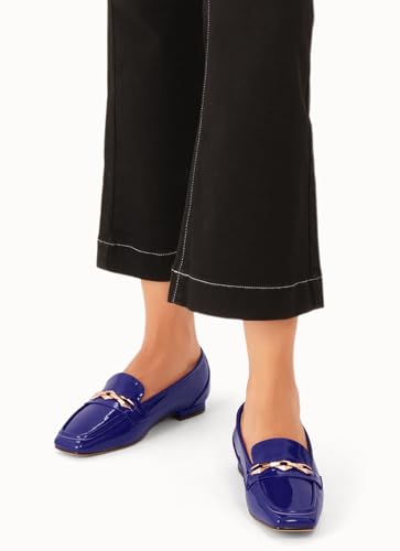 Image of Oh Mispares Womens Loafers Square Toe Low Heel Penny Loafers Fashion Comfortable Slip on Flats Casual Dressy Shoes for Women Work Office Patent Leather