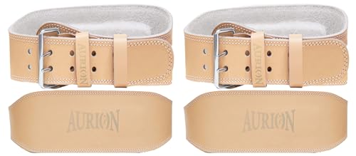 Image of Aurion Universal Genuine Leather Weight Lifting Belt (Medium, Tan Color, 1pc) & Aurion Longlasting Genuine Leather Padded Weight Lifting Belt (Small, Tan Color, 1pc)