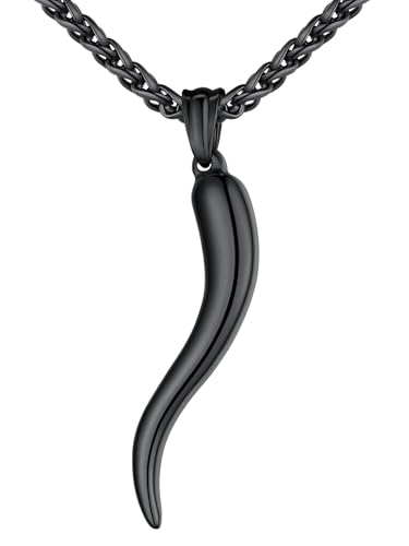 U7 Italian Corno Horn Pendant Ion Plating Black Spiga Wheat Chain Lucky Amulet Necklace for Men Women