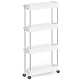 Slim Storage Cart 4 Tier, Rolling Utility Cart Mobile Shelving Unit Organizer Slide Out Storage Rack...