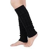 Elandy Black 80s Cable Knit Leg Warmers for Women, Thick Warm Stretchy Winter Leg Warmers Non-Slip Soft Knit Knee High Leg Socks for Daily Wear Dance Ballet Yoga Party Junior