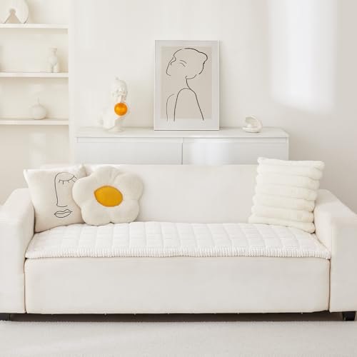 Awjcsv Couch Cover for Dogs Washable, Fuzzy Pet Couch Covers for 3 Cushion Sofa Pet Friendly, Non Slip Sofa Cover (White, 27.6