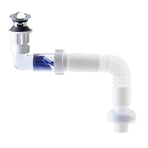 P Trap,Flexible Sink Drain,The Bathroom Drain Pipe with Overflow Basket Plug Sink, Anti-Clogging Drainage Filter, Suitable for Standard American Drainage Holes (1-1/2