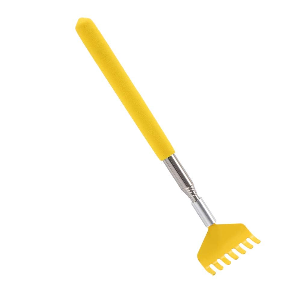 1Pcs Yellow Retractable Back Scratcher with Rubber Handle Scratching Device for The Elderly Extensible Massage Tools Metal Telescopic