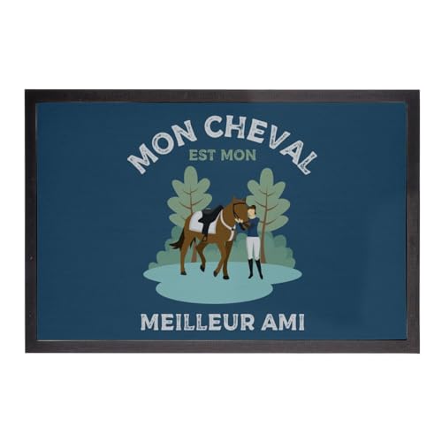 Paillasson bleu équitation 75x50cm mon cheval - 2