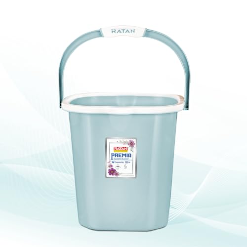 Image of RATAN PLASTICWARE Premia Bathroom Set (Bucket 5L X 1) + (Bucket 18L X 1) + (Mug 1.5L X 1) + (Small Stool X 1) - Mint|Easy to Carry | Perfect for Use in Bathrooms, Kitchen & Wet Utility Areas