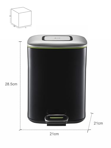 Image of Obsessions EKO Soft-Close Bathroom Trash Can - 6L Stainless Steel Pedal Bin with Lid & Liner, Elegant Black Waste Basket for Home & Kitchen