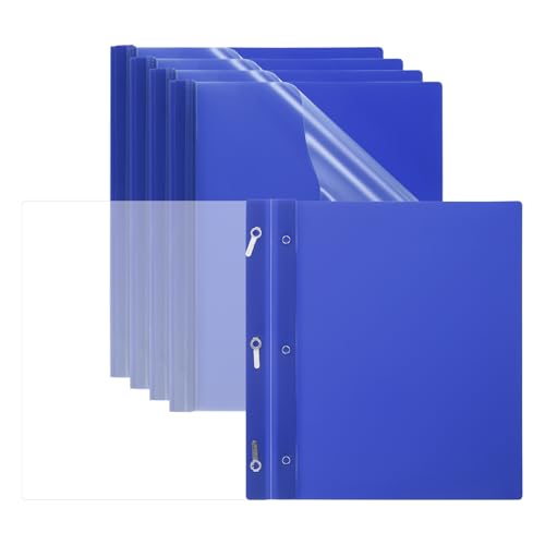 PATIKIL Plastic Report Covers with Prong, 5 Pcs 80 Sheet Capacity Clear Front Presentation Binders with 3 Metal Prong Fasteners Report Folder for Resume Documents Files Letter, Dark Blue
