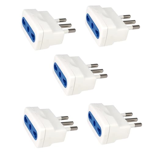 Naturìì Set di 5 Adattatori Elettrici con Spina 10A e Presa Bivalente Bipasso 10/16A, adattatore Riduttore Compatibile con Vecchi Impianti Elettrici, Max 1500W, Colore Bianco